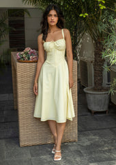 Summer Yellow Poplin Slit Cut Dress