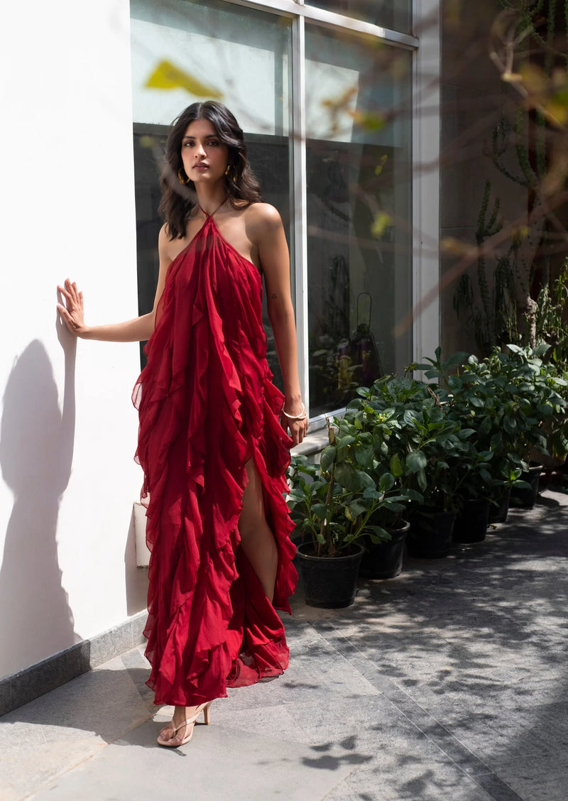 halter neck chiffon dress