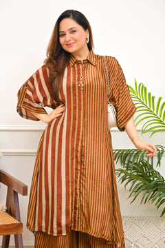 Caramel Stripes Premium Crepe Kurta Set