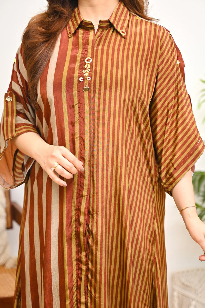 Caramel Stripes Premium Crepe Kurta Set