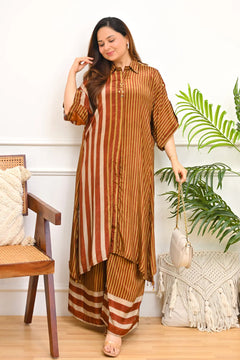 Caramel Stripes Premium Crepe Kurta Set