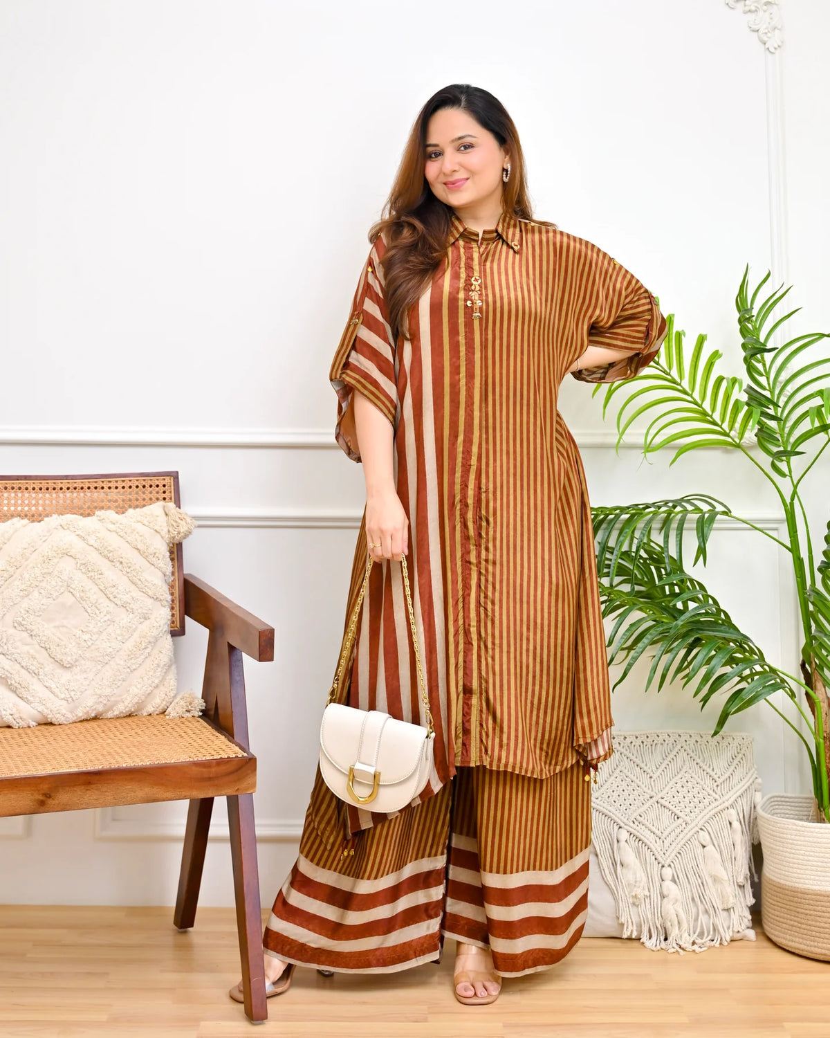 Caramel Stripes Premium Crepe Kurta Set
