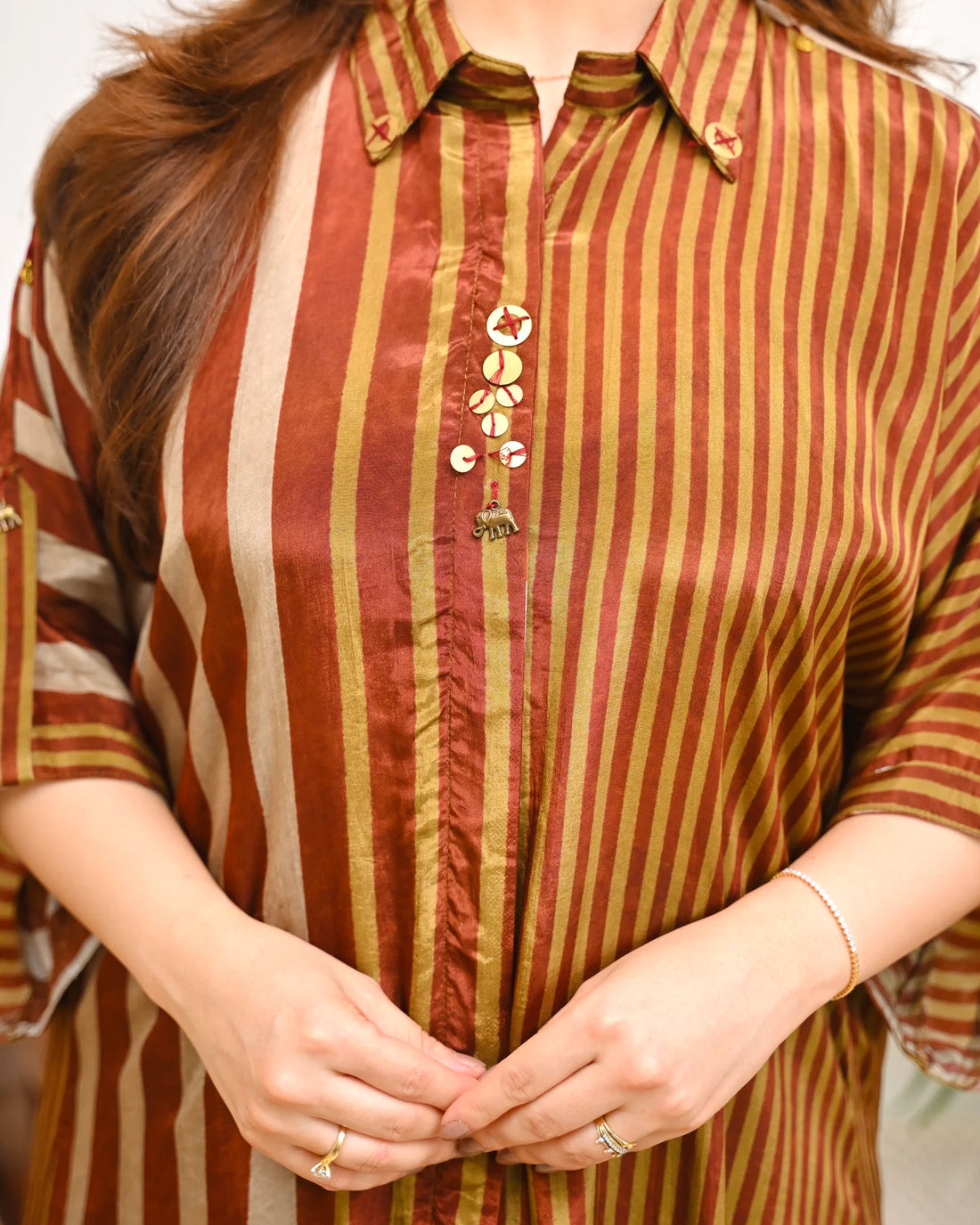 Caramel Stripes Premium Crepe Kurta Set