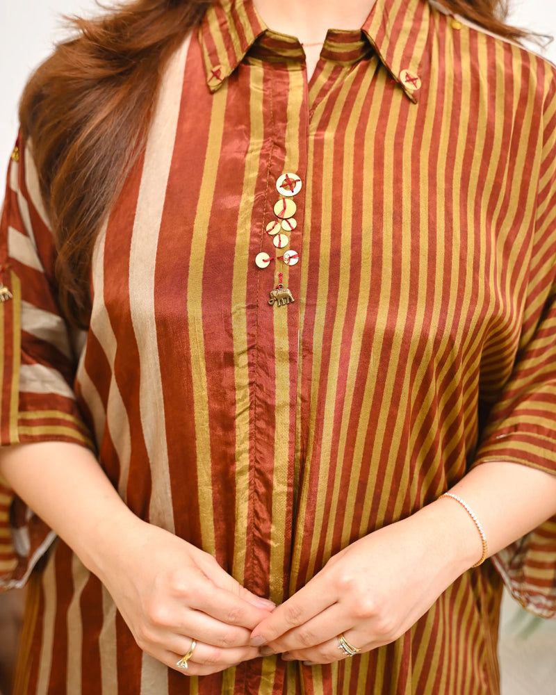 Caramel Stripes Premium Crepe Kurta Set