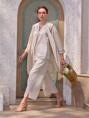 striped three-piece outfit