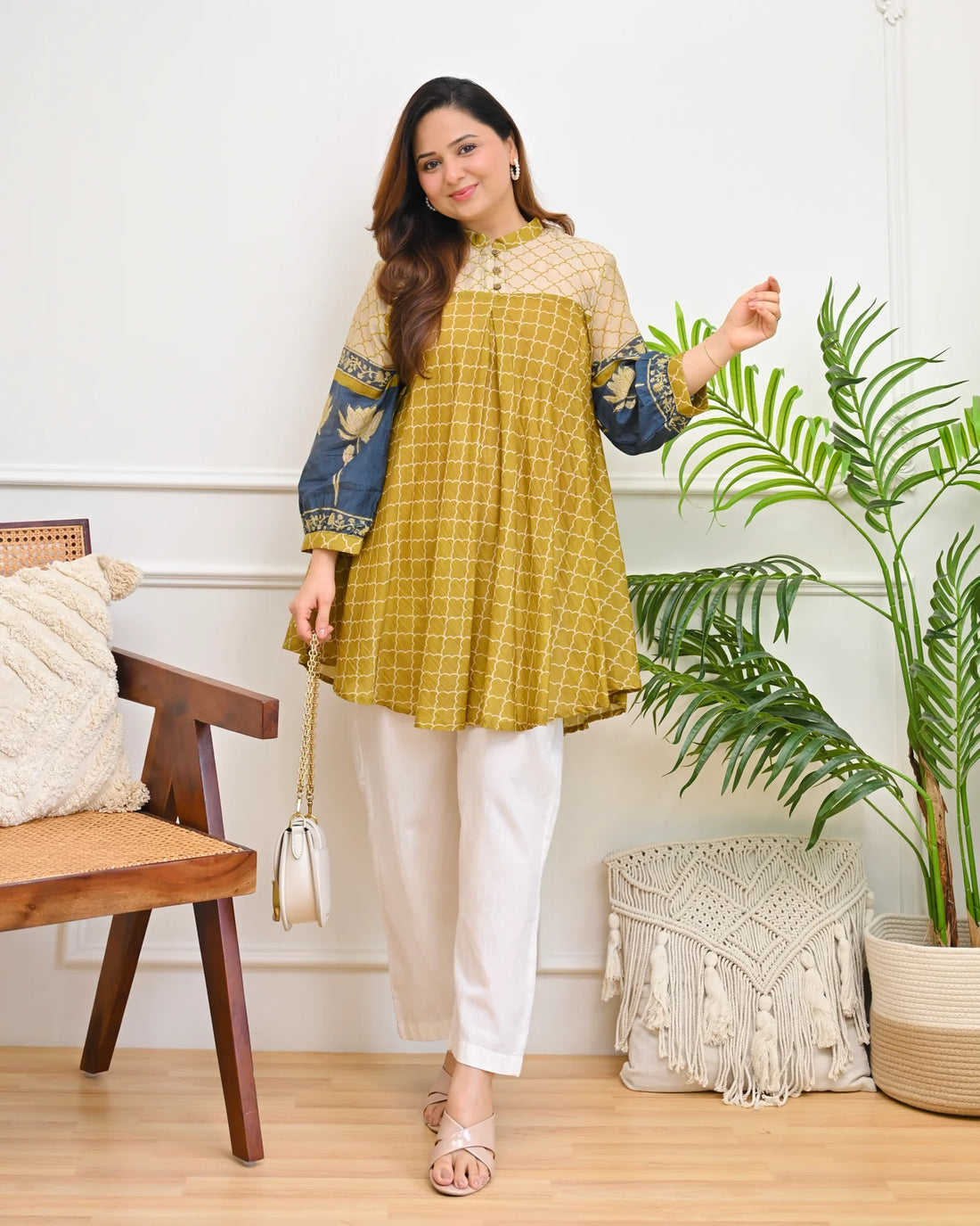 Bloom Lotus Mul Chanderi A-Line Tunic