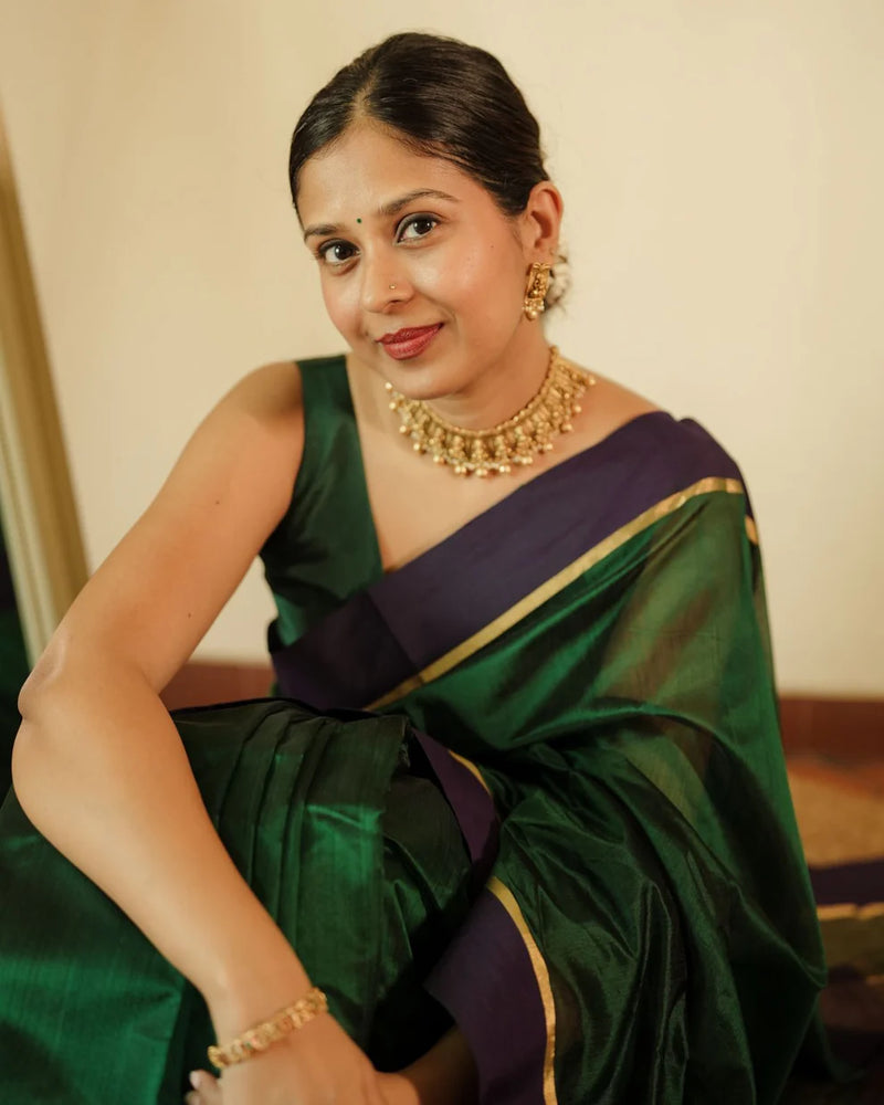 Chanderi Pattu silk saree with zari bootis all over