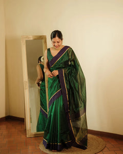 Chanderi Pattu silk saree with zari bootis all over