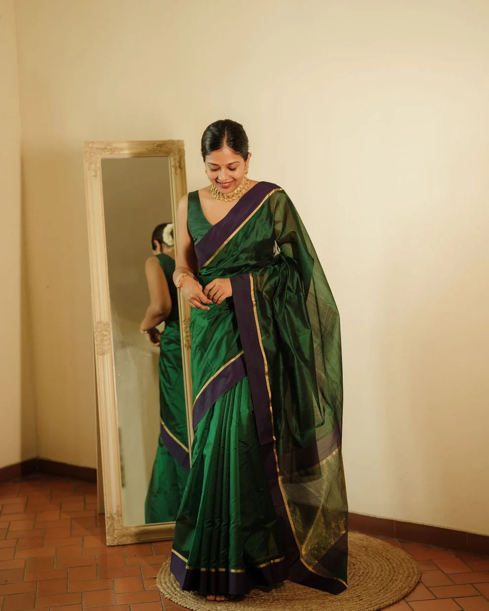 Chanderi Pattu silk saree with zari bootis all over
