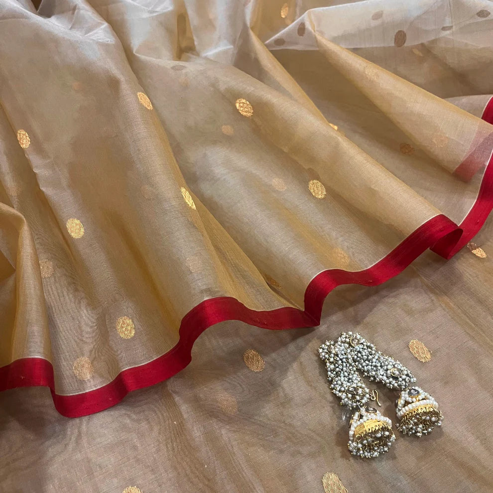 Royal Chanderi Silk Saree with Gold Zari Bootis