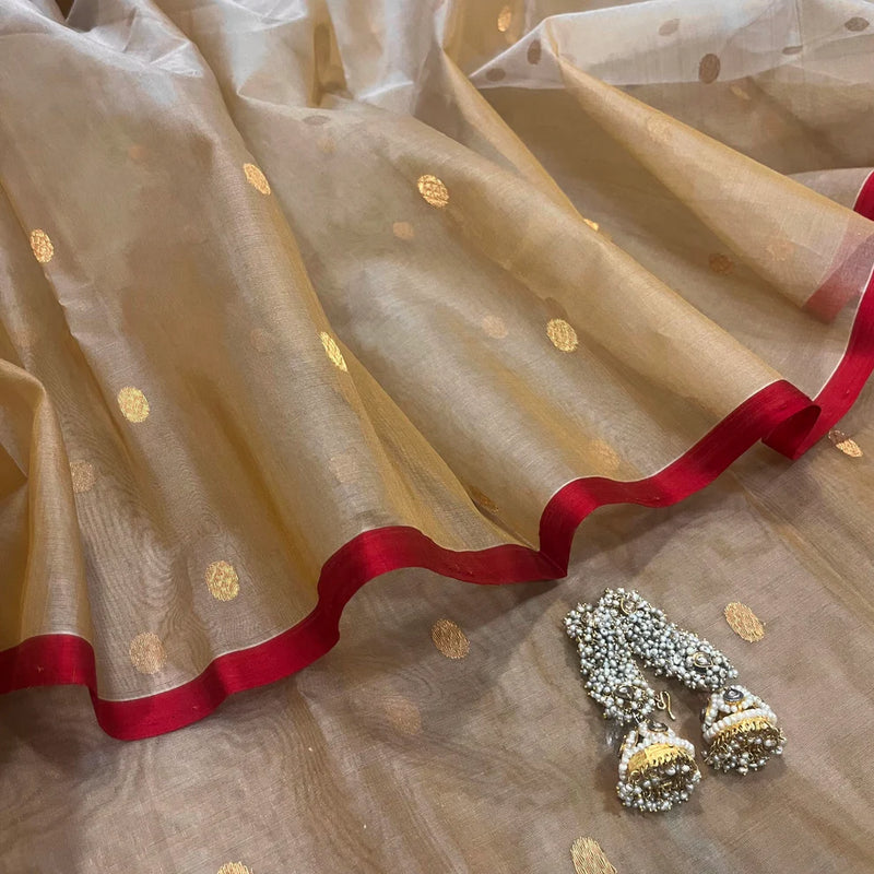 Royal Chanderi Silk Saree with Gold Zari Bootis