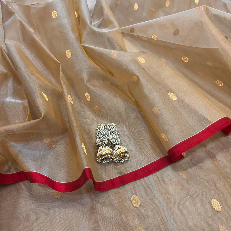 Royal Chanderi Silk Saree with Gold Zari Bootis