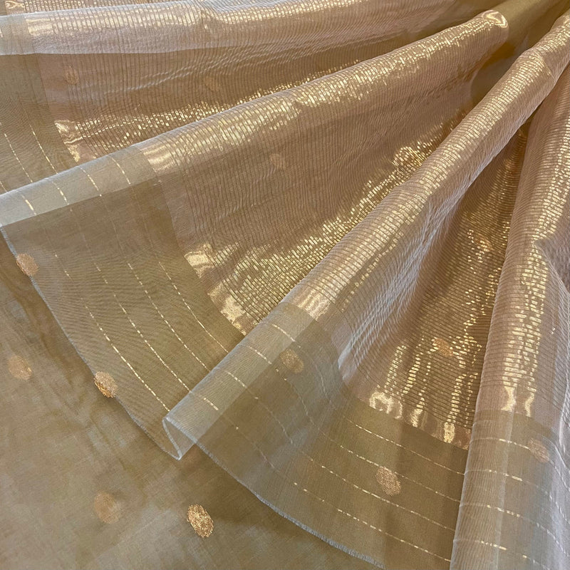 Royal Chanderi Silk Saree with Gold Zari Bootis