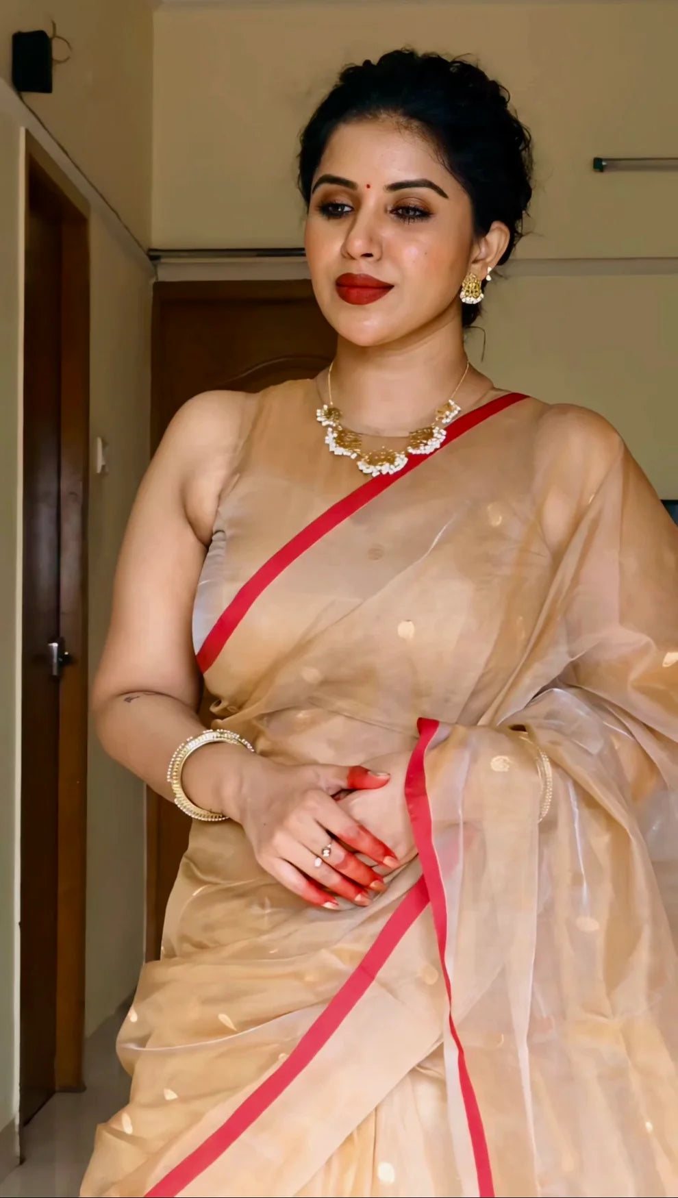Royal Chanderi Silk Saree with Gold Zari Bootis