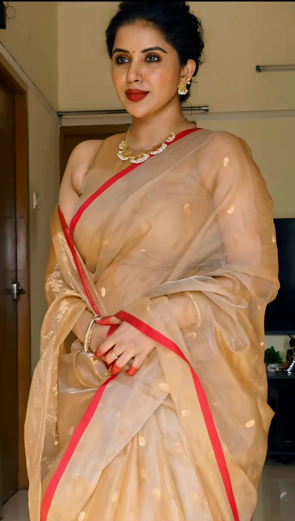 Royal Chanderi Silk Saree with Gold Zari Bootis