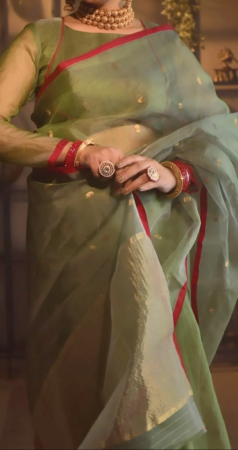 Royal Chanderi Silk Saree with Gold Zari Bootis