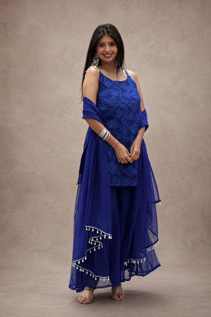 Neel Tara Bandhani Sharara Set