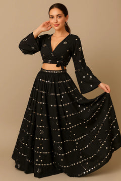 Multi-Style Cotton Mirror Embroidered Lehenga Set