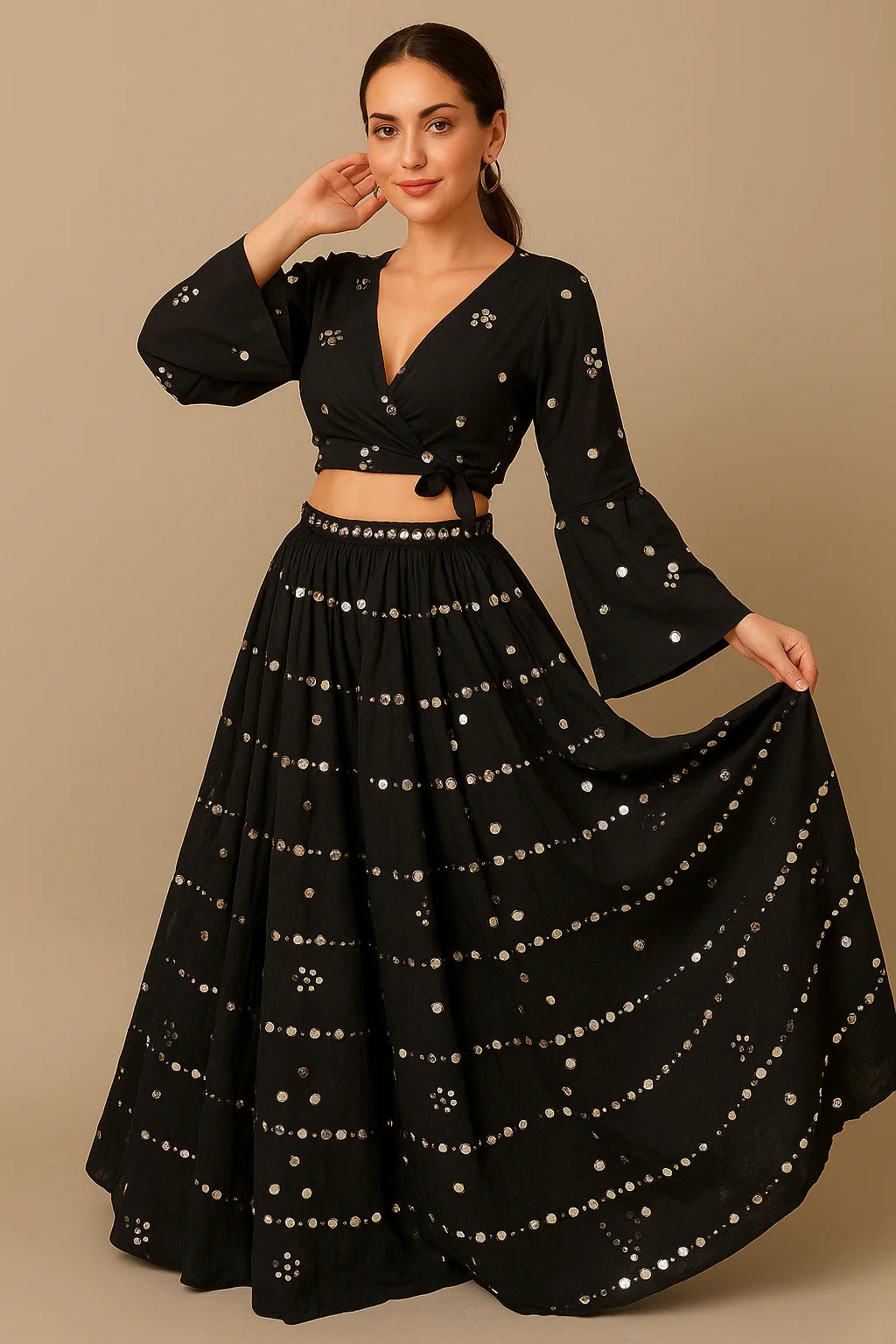 Multi-Style Cotton Mirror Embroidered Lehenga Set