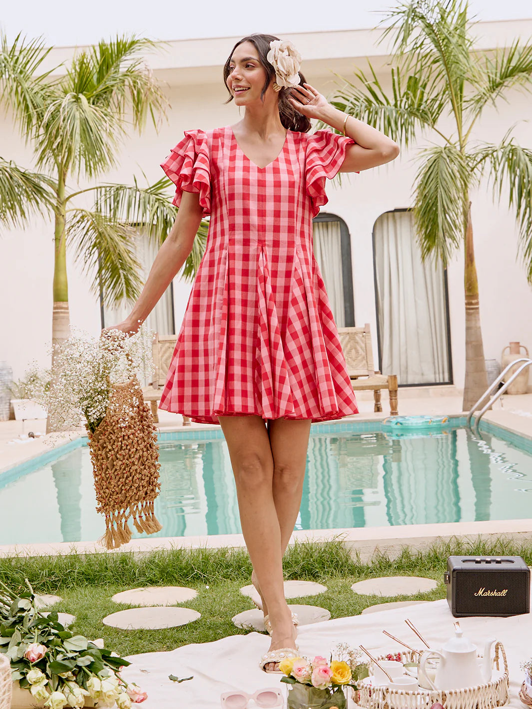 Summer check-print dress