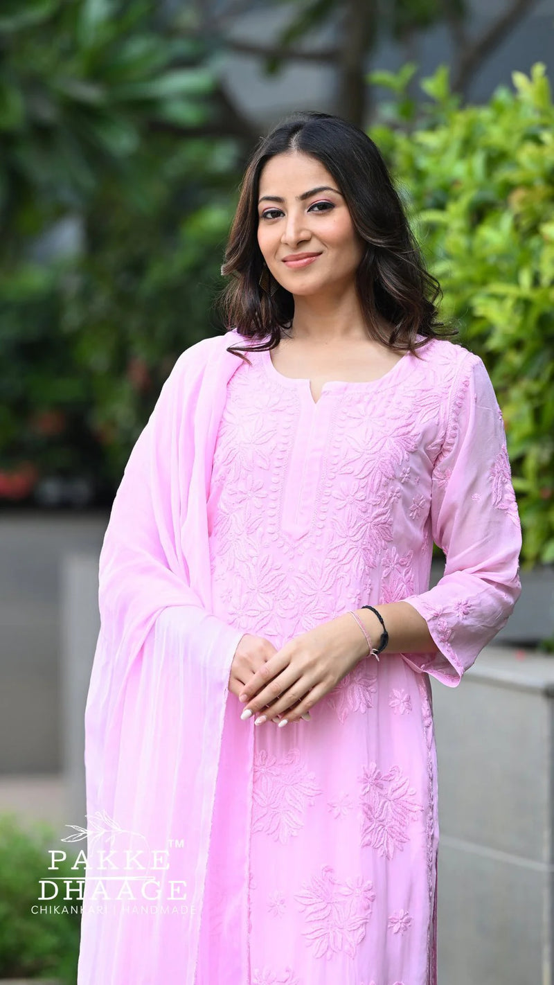 Noor Neelkamal Pure Viscose Chikankari 3D Kurta Set