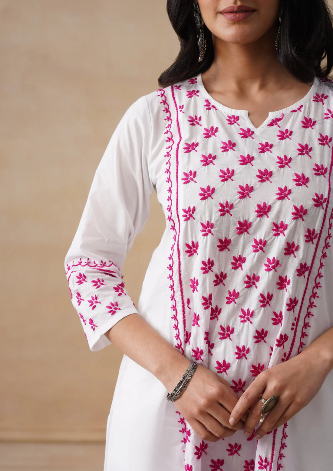 Solid A-Line Women's Long Kurta-White