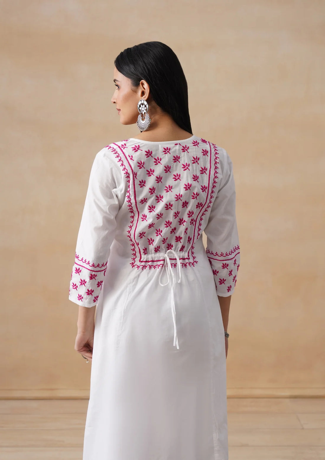 Solid A-Line Women's Long Kurta-White