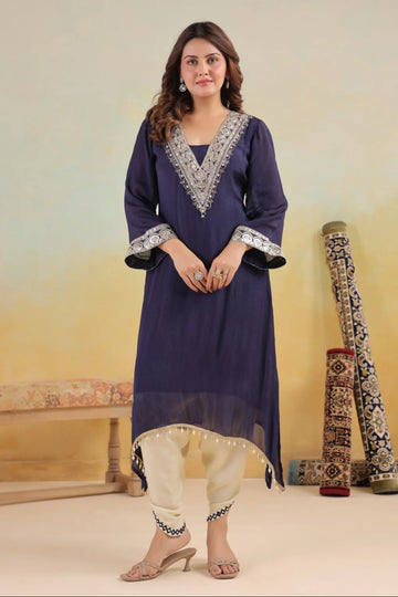 Chinon Embroidered Kurta Pant Set