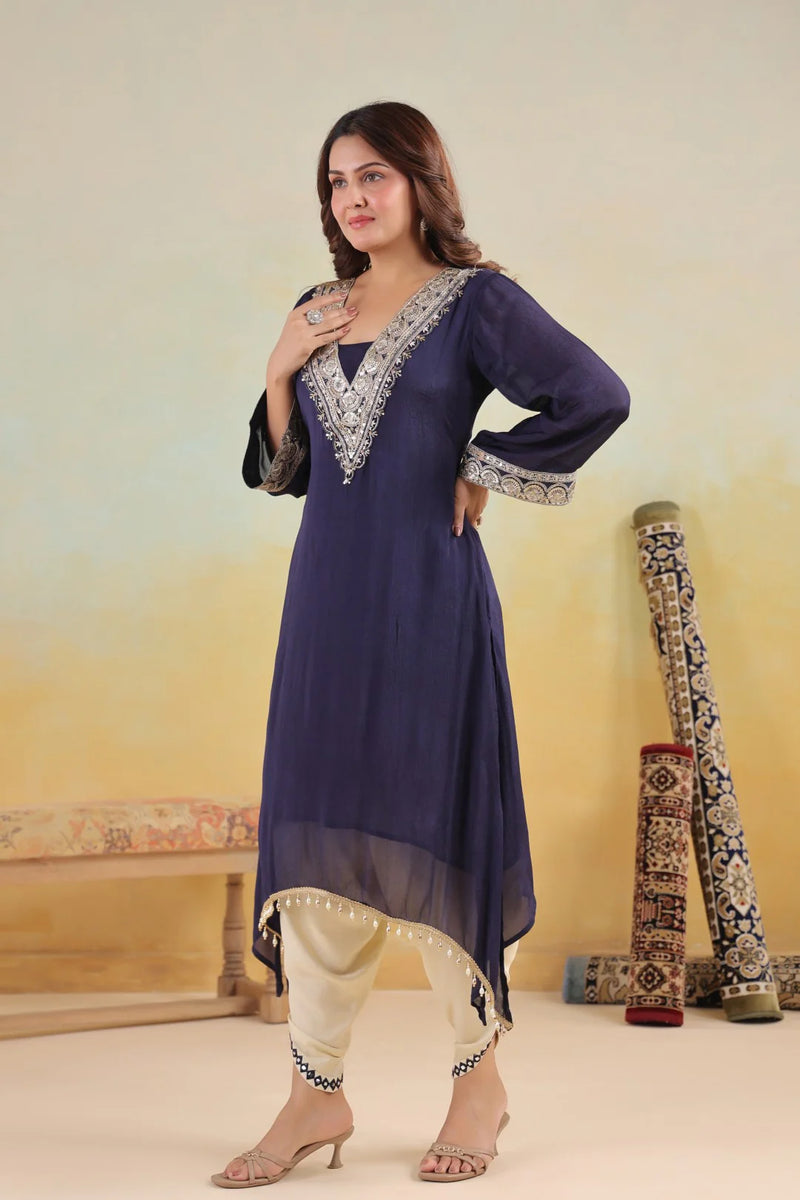 Chinon Embroidered Kurta Pant Set