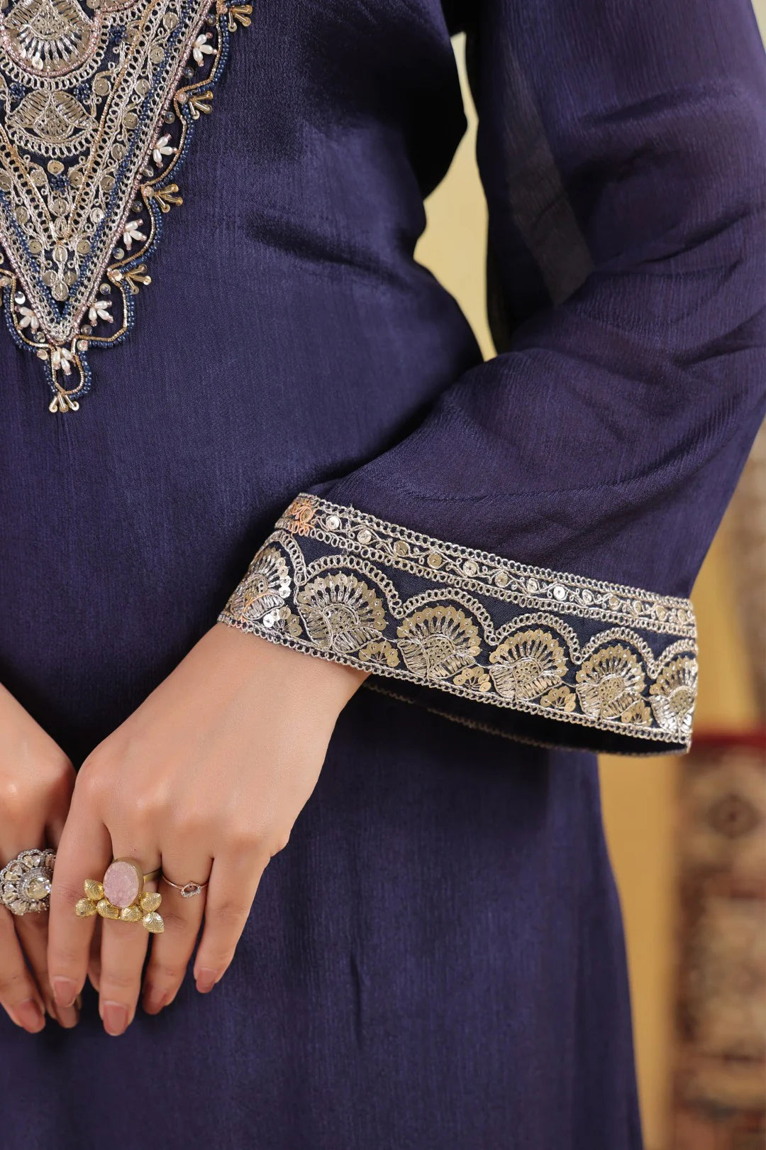Chinon Embroidered Kurta Pant Set