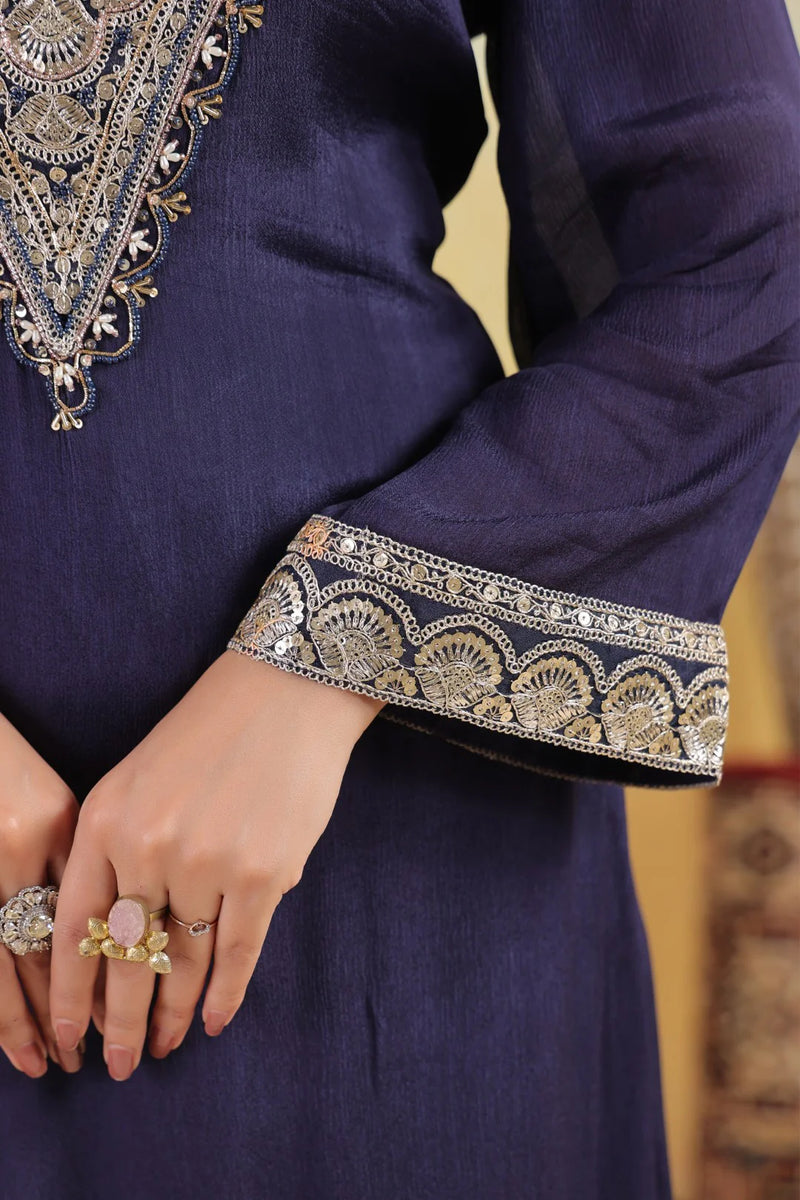 Chinon Embroidered Kurta Pant Set
