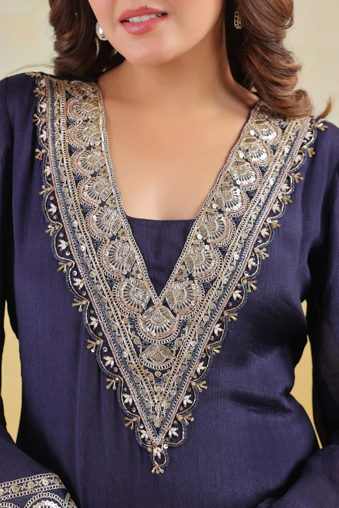 Chinon Embroidered Kurta Pant Set