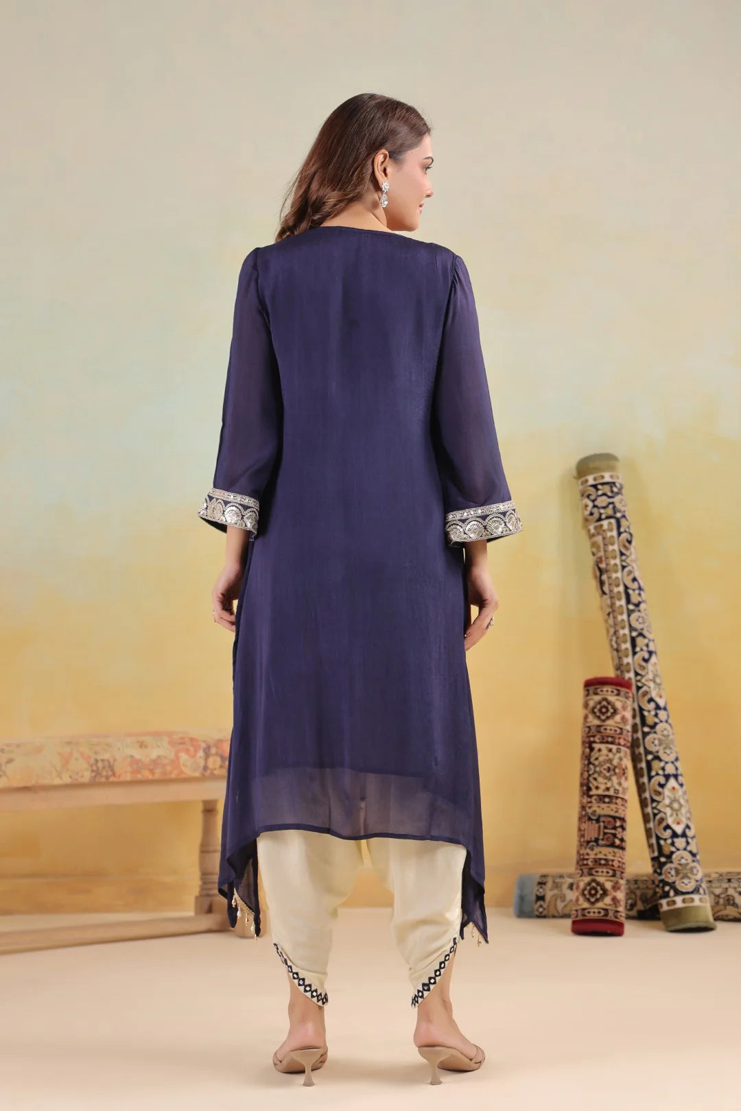 Chinon Embroidered Kurta Pant Set