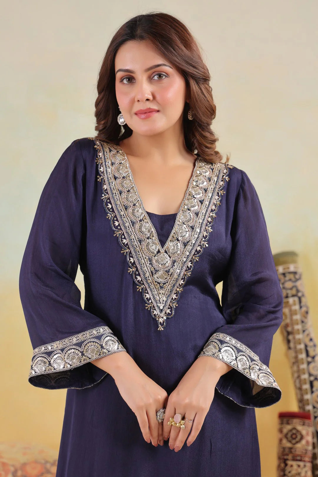 Chinon Embroidered Kurta Pant Set
