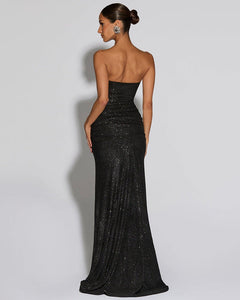 Midnight Veil Black Draped Scarf Maxi Dress for Women