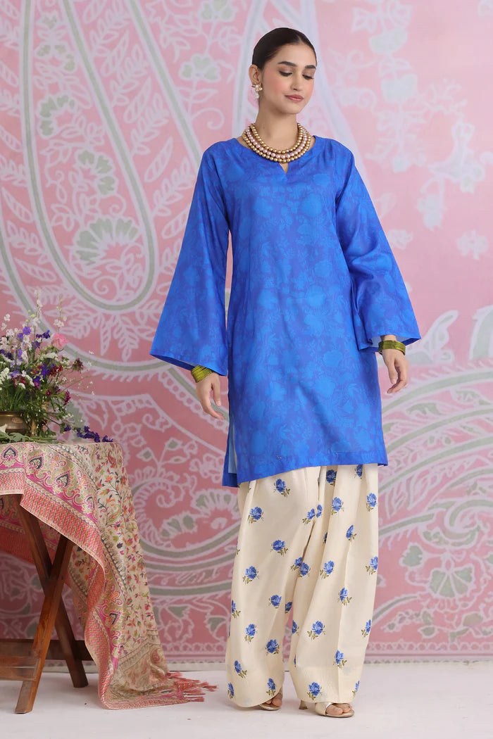 Ikat Printed Lawn Cotton Co-ord Set with Farsi Pants