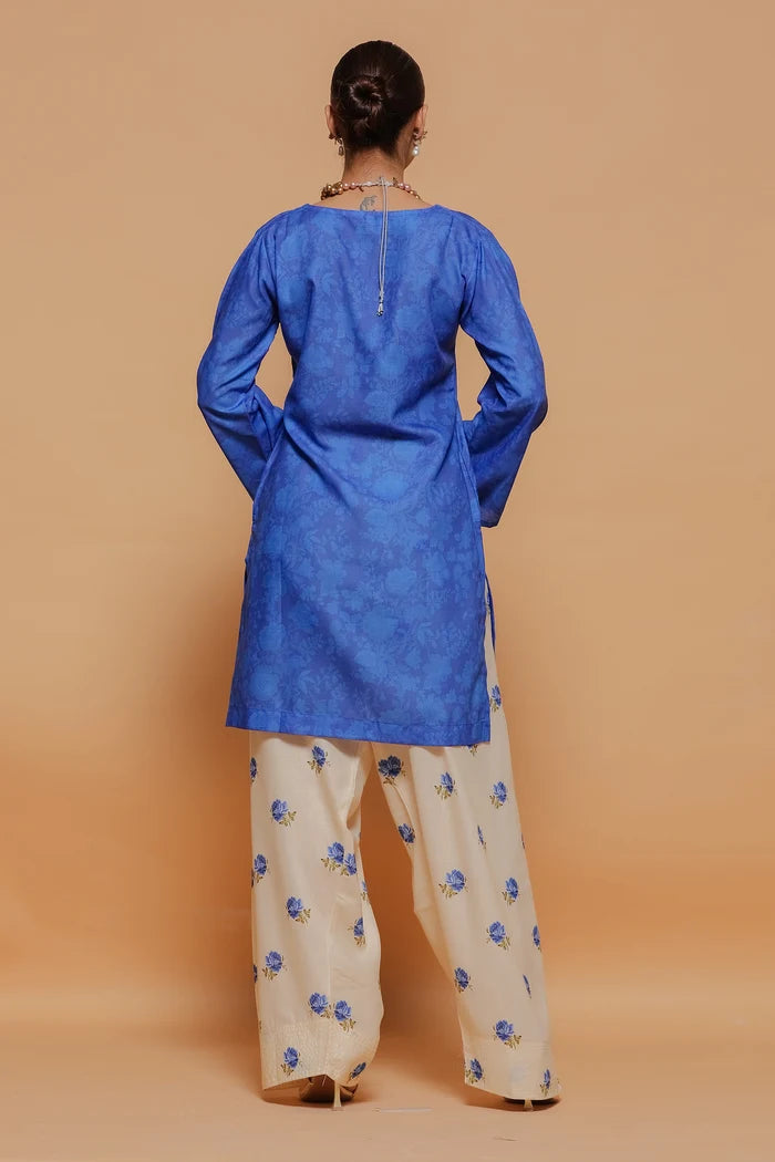 Ikat Printed Lawn Cotton Co-ord Set with Farsi Pants