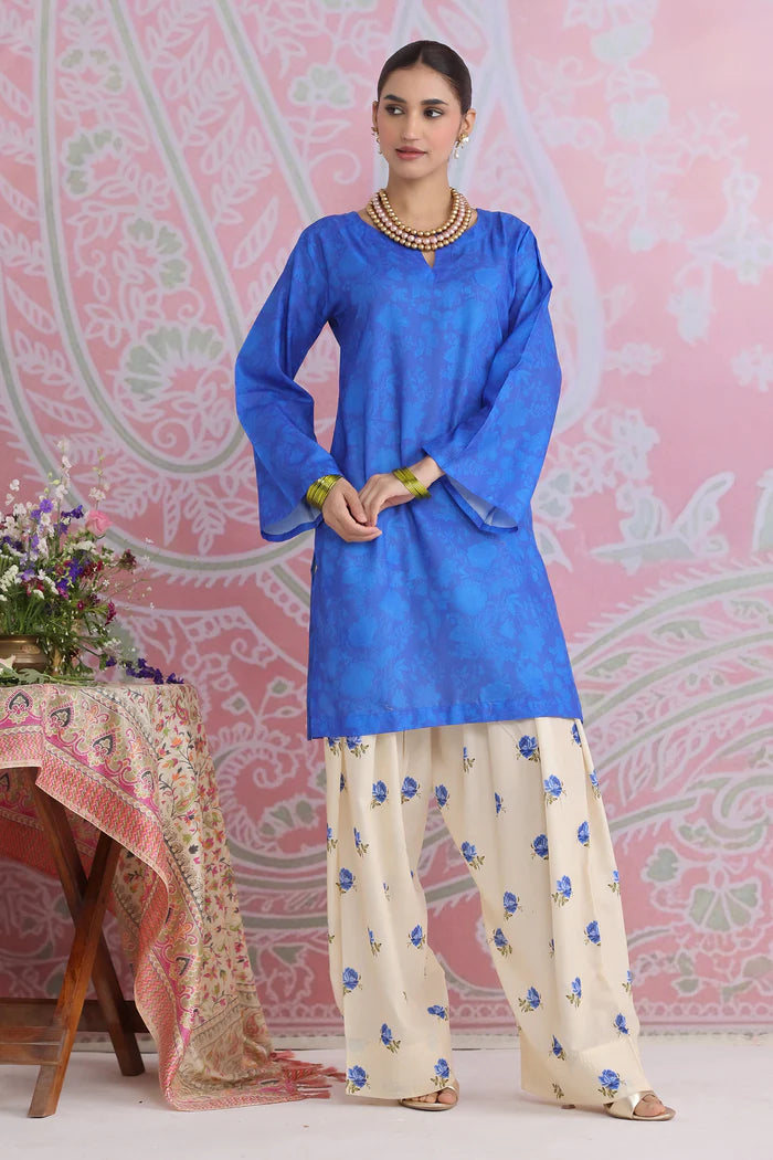 Ikat Printed Lawn Cotton Co-ord Set with Farsi Pants