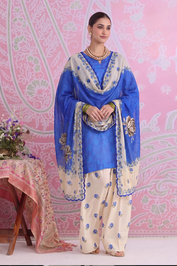 Ikat Printed Lawn Cotton Co-ord Set with Farsi Pants