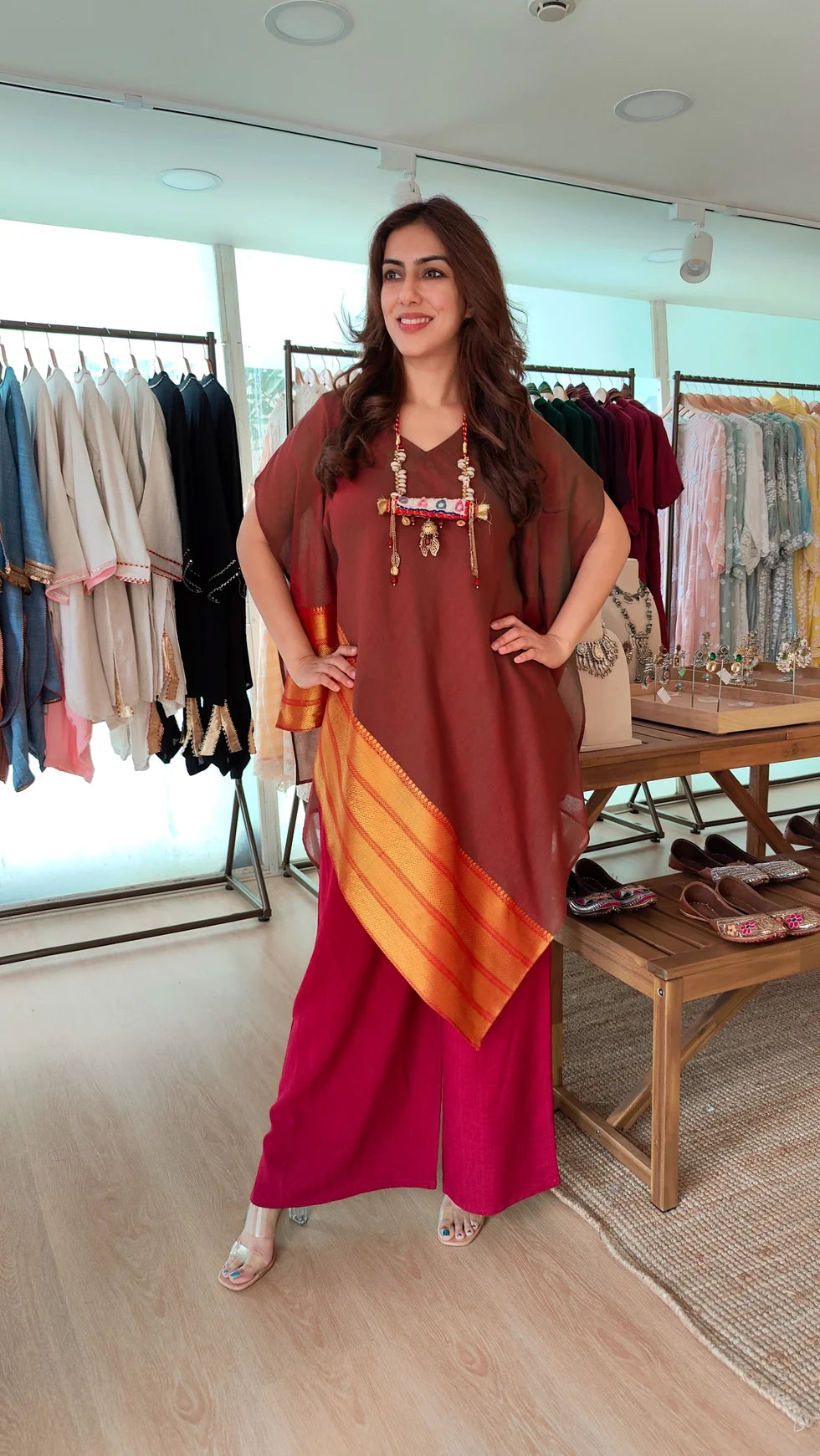Noir 4 piece Kaftan Coord Set with Camisole & Neckpiece