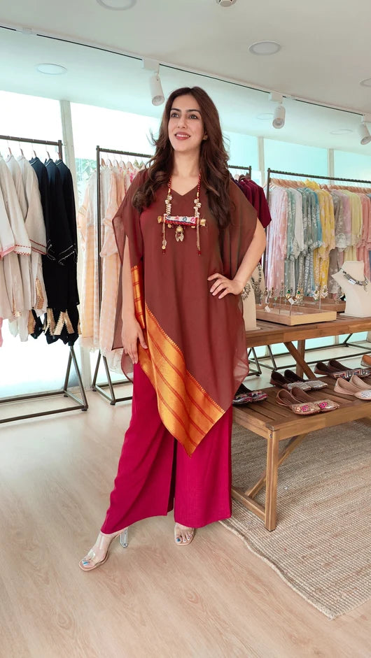 Noir 4 piece Kaftan Coord Set with Camisole & Neckpiece
