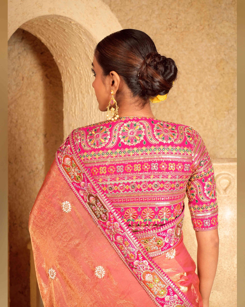 Coral Charisma Saree With Raspberry Romance Blouse