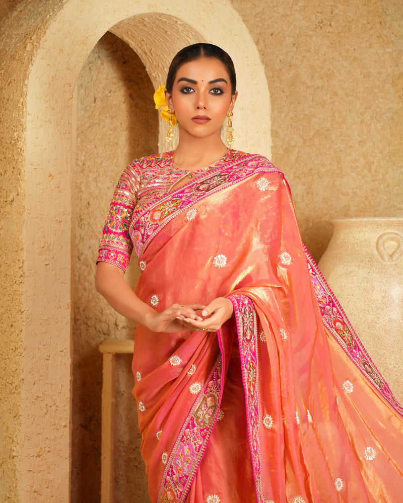 Coral Charisma Saree With Raspberry Romance Blouse