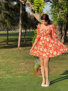 coral print cotton dress