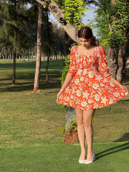 coral print cotton dress