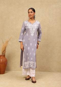 Cotton Chikankari Straight Long Kurta
