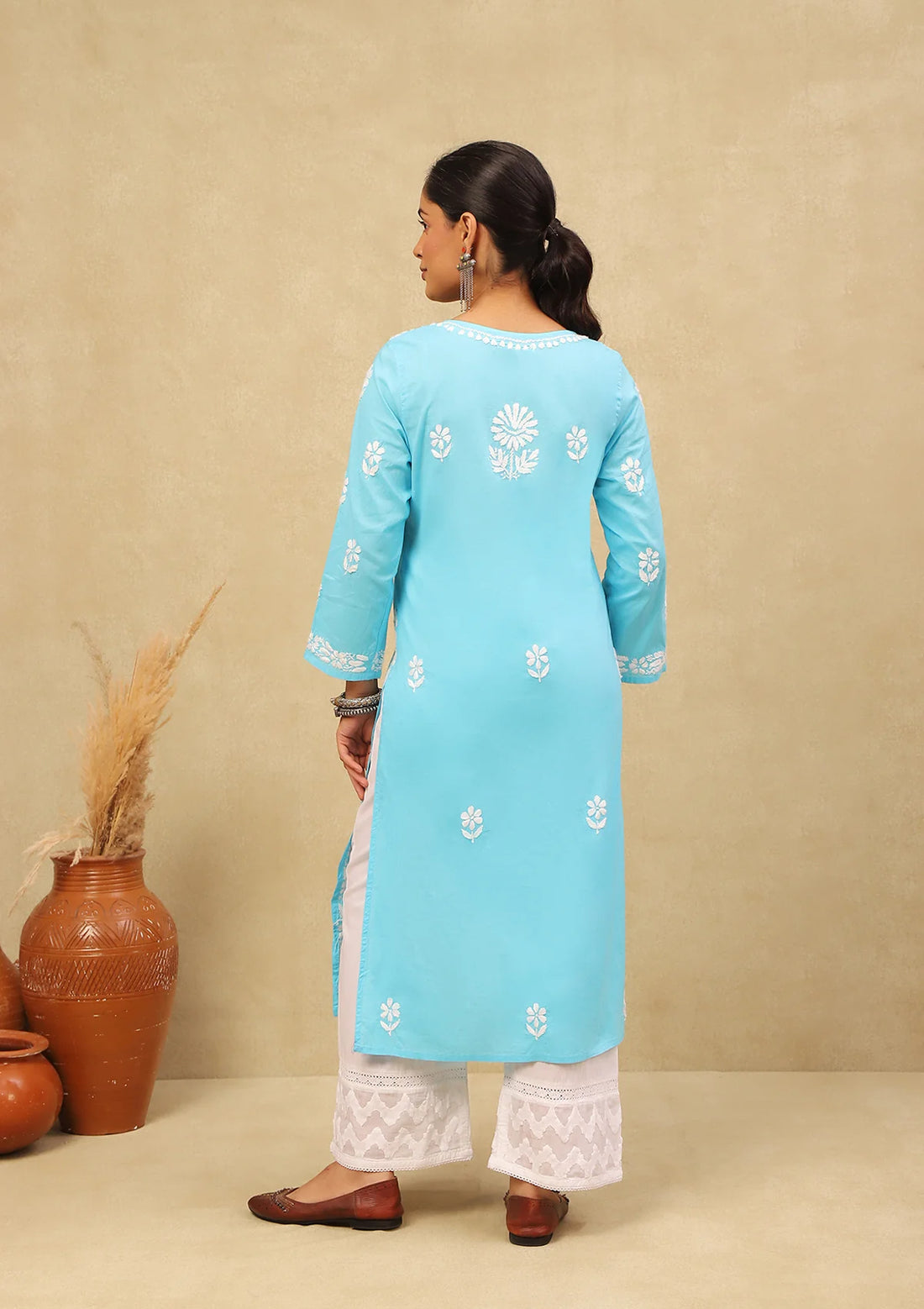 Cotton Chikankari Straight Long Kurta