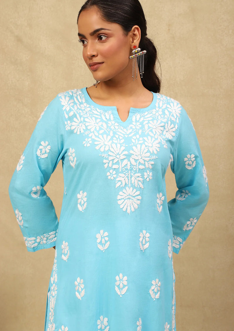 Cotton Chikankari Straight Long Kurta