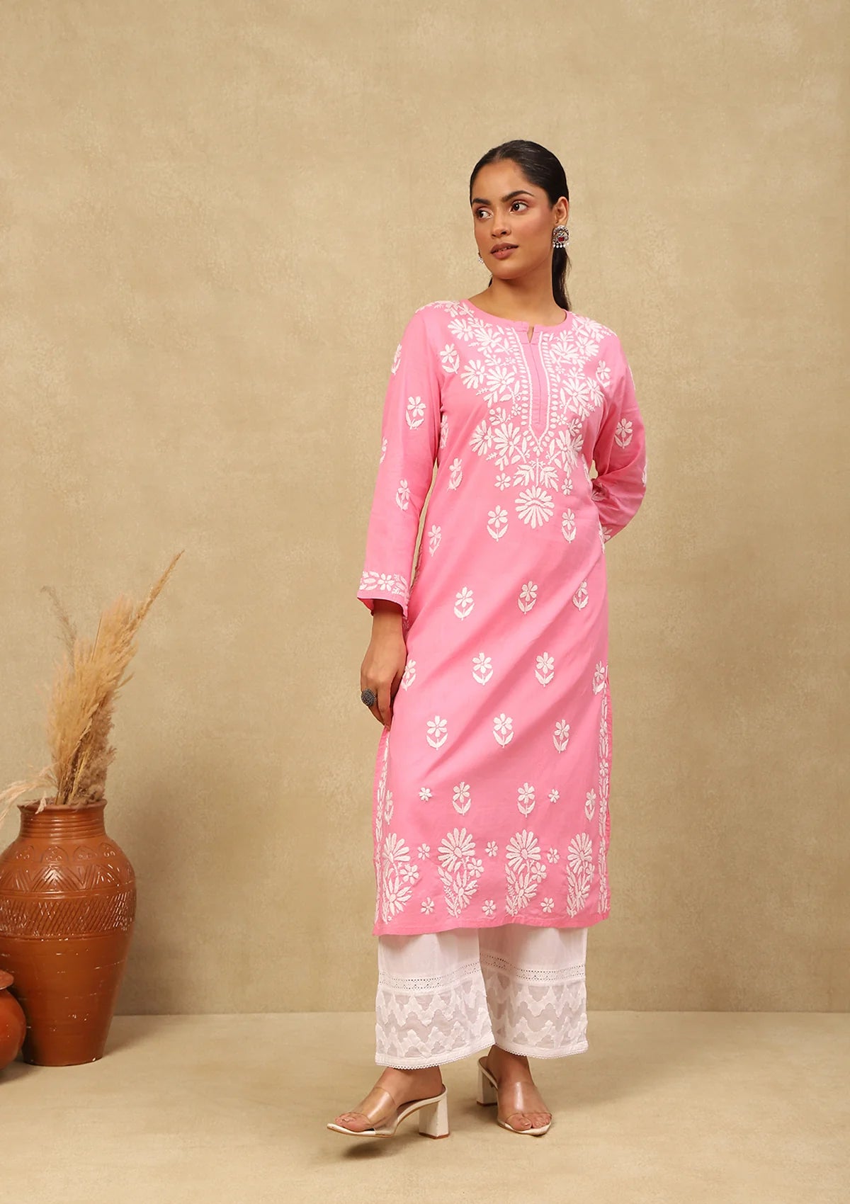Cotton Chikankari Straight Long Kurta