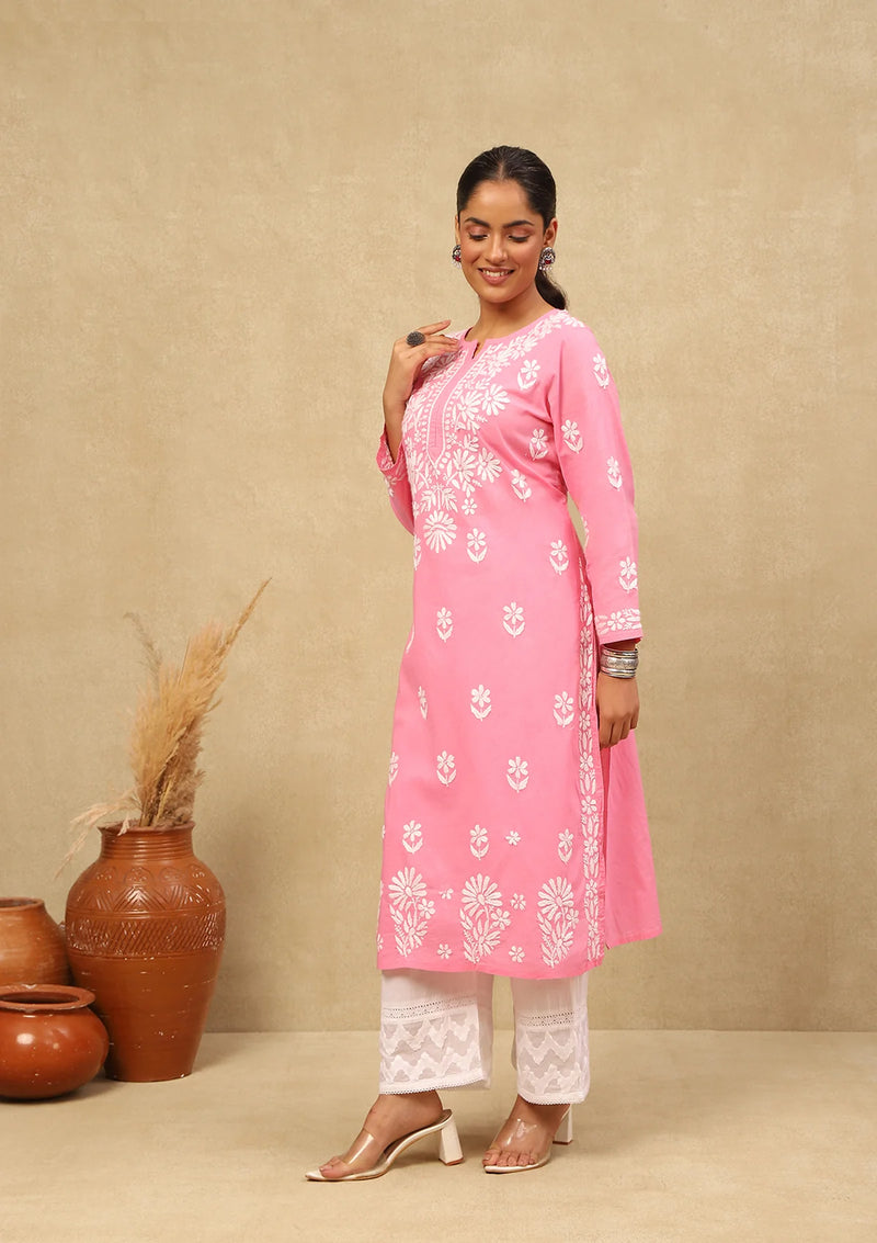 Cotton Chikankari Straight Long Kurta
